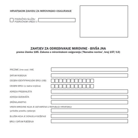 Document preview: Obrazac Tiskanica br 1 15 za zahtjev mirovine — Mirovina i penzija (CERFA n°Tiskanica_br_1_15)