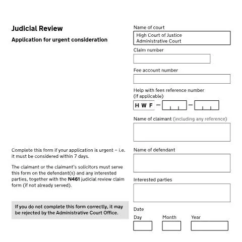 Document preview: N463 Application: Fast-Track Judicial Review When Time is Critical — Legal & justice