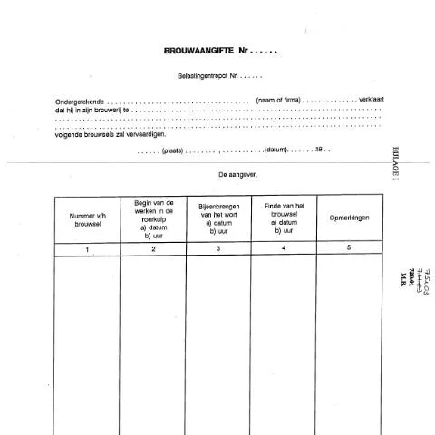 Aperçu du document Comprendre la Brouwaangifte pour les brasseurs en Belgique — Démarches administratives (CERFA n°ACC_FORM_Brouwaangifte-17-03-2017)