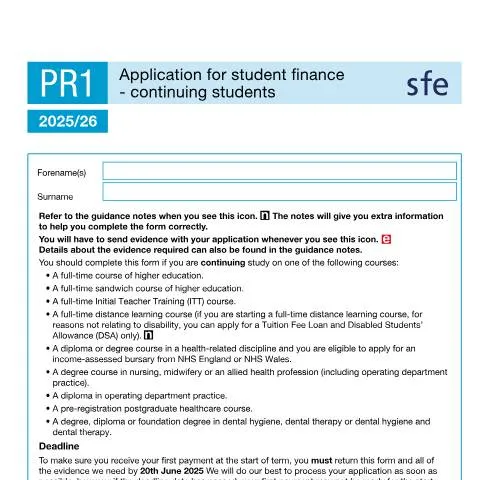 Document preview: Continuing Student Finance Applications 2025/26: Complete Process — Government & admin