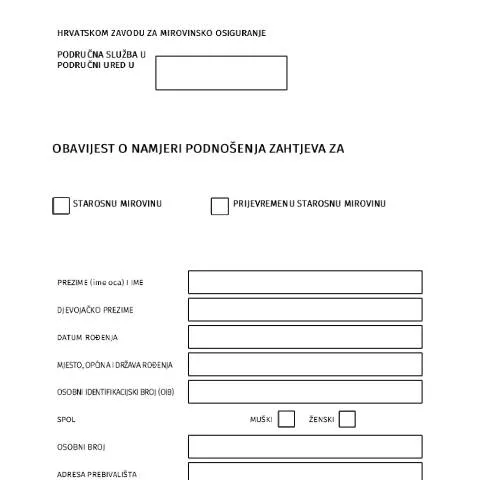 Document preview: obavijest o namjeri podnošenja zahtjeva za mirovinu — Mirovina i penzija (CERFA n°Tiskanica_br_5_1-obavijest-o-namjeri-sta)