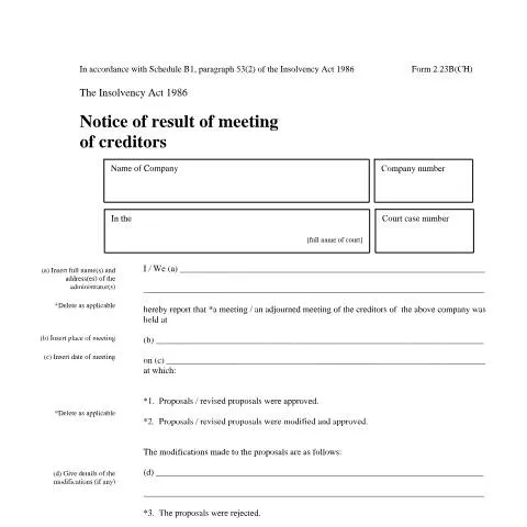 Document preview: Understanding the Notice of Result of Creditors' Meeting — Government & admin