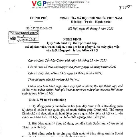 Document preview: Nghị định 197/2025/NĐ-CP: Định hình Hội đồng quản lý BHXH — Thủ tục hành chính (CERFA n°197/2025/NĐ-CP)