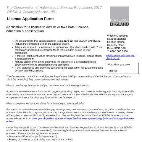 Document preview: Natural England Bat Licences: Legal Framework for Research — Environment & energy