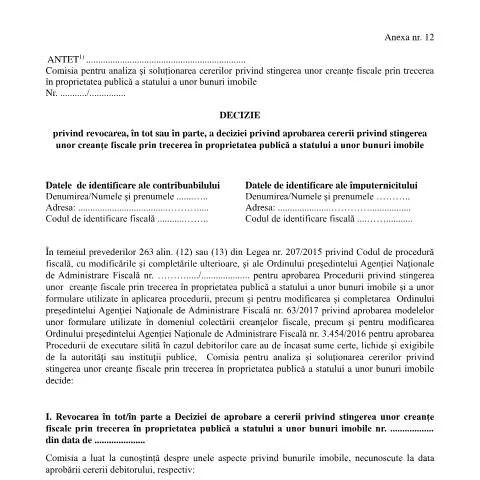 Document preview: Revocarea deciziilor fiscale: Ce trebuie să știți despre OPANAF — Impozite & fiscalitate (CERFA n°A12_OPANAF_6942_2024)