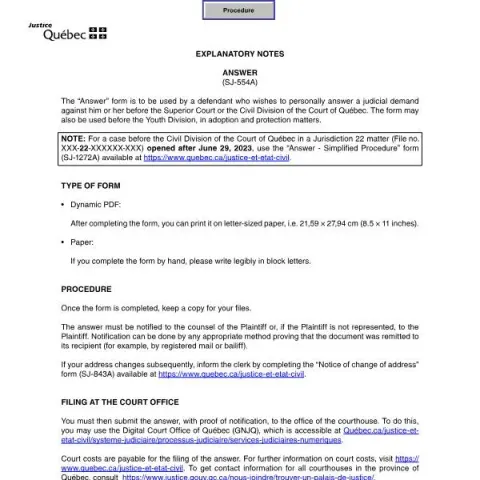 Document preview: Understanding the SJ-554A Answer Form in Québec Courts — Legal & justice (SJ-554A)