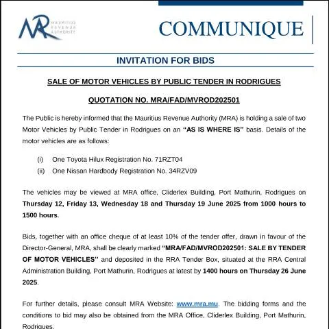 Document preview: Understanding the Invitation for Bids ComMV110625 in Mauritius — Government & admin (ComMV110625)
