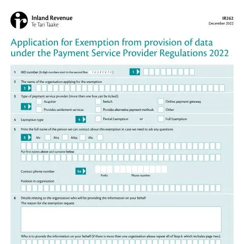 Document preview: Understanding IR262: Exemption Application for Payment Service — Taxes (CERFA n°IR262)