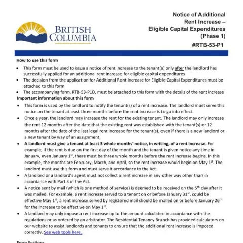 Document preview: Understanding the Rent Increase Notice for Capital Expenditures — Housing (RTB-53-P1)