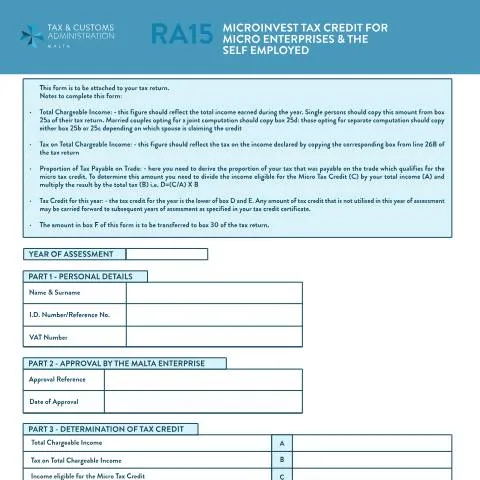 Document preview: Navigating the RA Forms for Effective Tax Relief in Malta — Taxes (CERFA n°mtca-ra15-mlt-eng)