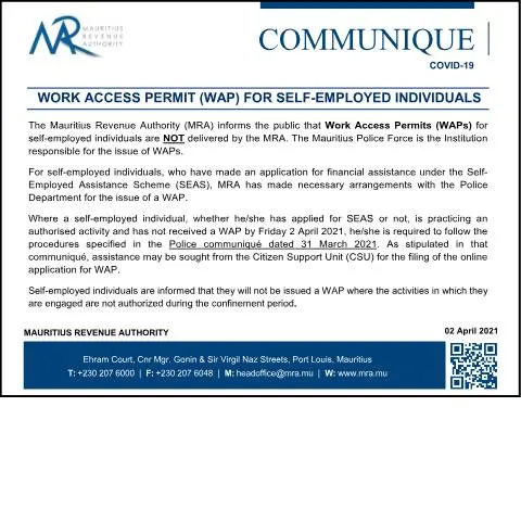 Document preview: Understanding the Covid-19 Work Access Permit for Self-Employed in — Work & employment (CERFA n°CommuniqueWAP)