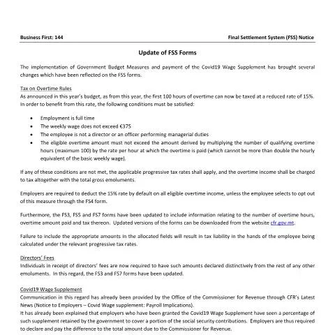 Document preview: Malta FSS Circular Archives: Social Security Forms Update — Taxes (CERFA n°update-of-fss-forms)