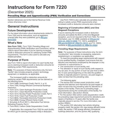 Document preview: Understanding IRS Instructions i7220 for PWA Compliance — Taxes (CERFA n°INST-7220)