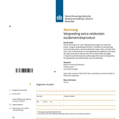 Documentvoorvertoning: Vergoeding voor extra reiskosten studentenreisproduct aanvragen — Onderwijs & opleiding