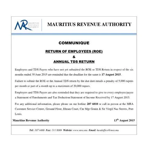 Document preview: The Importance of ROE and TDS Returns for Employers — Taxes (ROETDS140815)