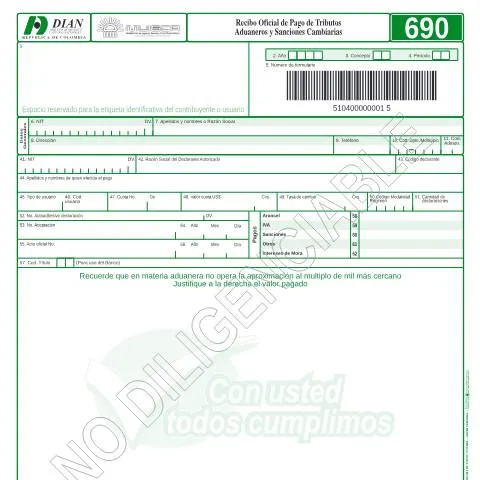 Vista previa del documento Recibo Oficial de Pago: Esencial para la Gestión Aduanera en Colombia — Aduanas y comercio (CERFA n°F690-2004)