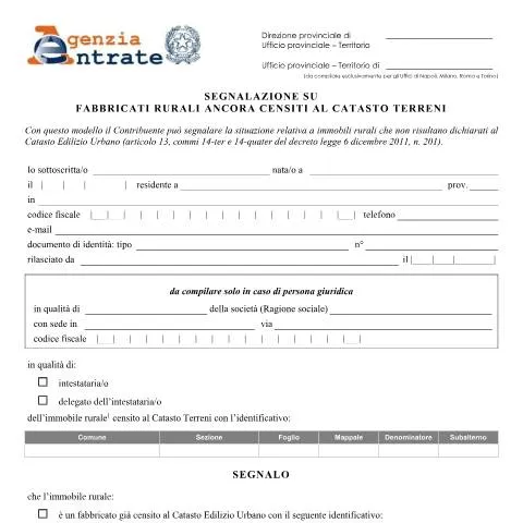 Anteprima documento Segnalazione di fabbricati rurali ancora censiti al Catasto Terreni — Immobili e fondiario