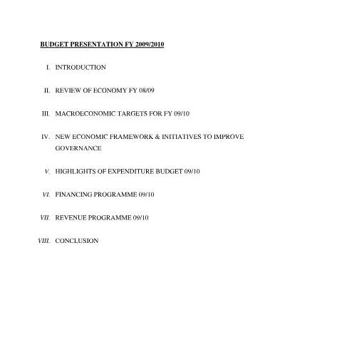 Document preview: Jamaica Budget Presentation 2009-2010: Key Insights — Government & admin (CERFA n°budget_presentation_09_10)