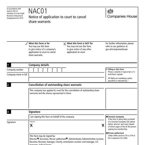 Document preview: Understanding the NAC01 Process for Share Warrants Cancellation — Government & admin