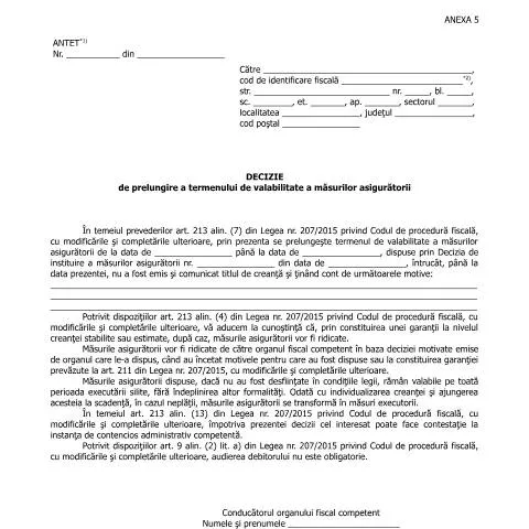 Document preview: Importanța Deciziei de Prelungire a Măsurilor Asigurătorii — Impozite & fiscalitate (CERFA n°A5_OPANAF_2546_2016)