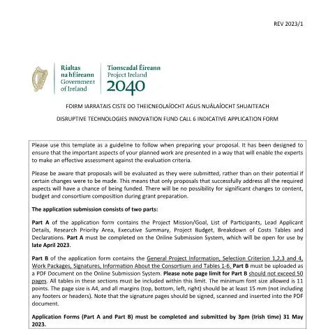 Document preview: Navigating the Disruptive Technologies Innovation Fund Call 6 — Government & admin (CERFA n°CALL6)