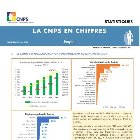 Aperçu du document Bilan statistique de l'emploi privé en Côte d'Ivoire juin 2022 — Emploi & travail