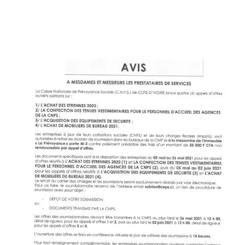 Aperçu du document Participez aux Appels d'Offres de la CNPS en Côte d'Ivoire — Démarches administratives