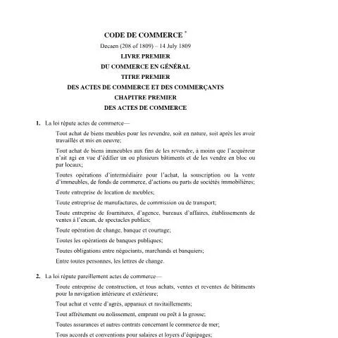 Document preview: The Importance of the Code de Commerce for Businesses — Government & admin (CERFA n°code-de-commerce)