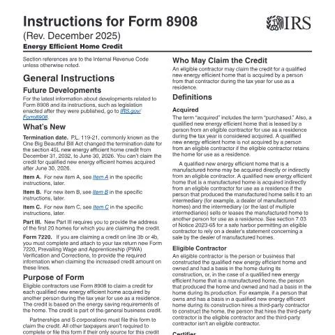 Document preview: A Comprehensive Guide to IRS Instructions i8908 — Taxes (CERFA n°INST-8908)