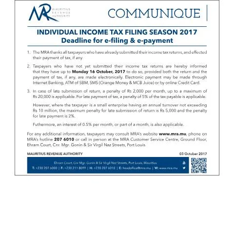 Document preview: Essential Guide to Individual Income Tax Filing in Mauritius — Taxes (DeadlineFiling2017)