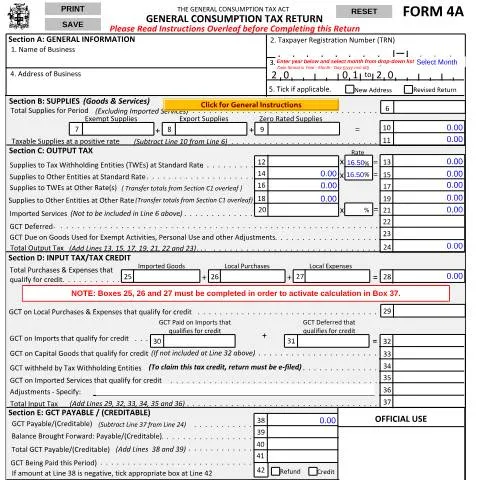 Document preview: Understanding the Jamaica General Consumption Tax Return Form — Government & admin (CERFA n°4a_ver_1_5_feb2015_save)