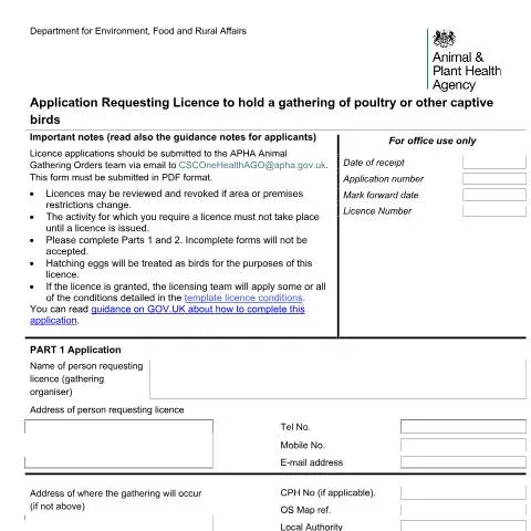 Document preview: Specific Licence Applications for Captive Bird Gatherings — Government & admin