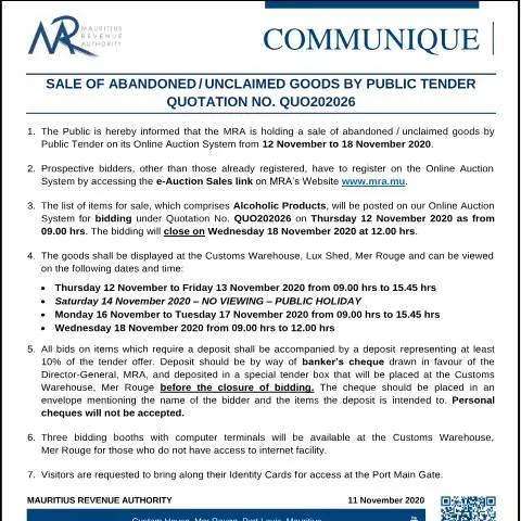 Document preview: Navigating the Public Tender for Unclaimed Goods — Government & admin (CERFA n°CommuniqueQ202026)