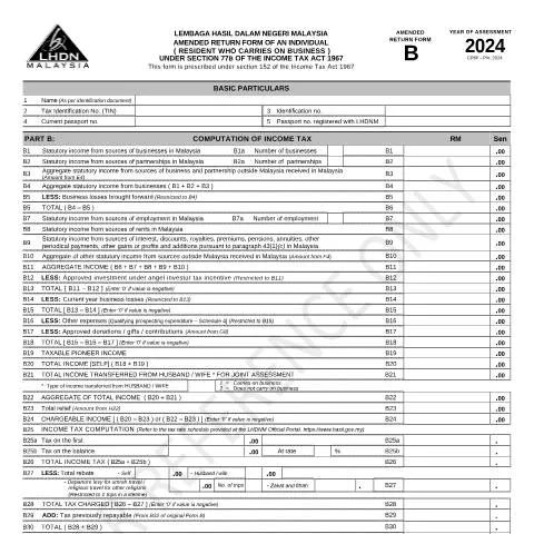 Document preview: Panduan Lengkap untuk Borang Pembetulan B 2024 — Cukai & percukaian