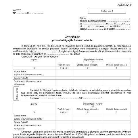 Document preview: Detalii despre Notificarea OPANAF 967/2017 pentru contribuabili — Impozite & fiscalitate (CERFA n°A9_OPANAF_967_2017)