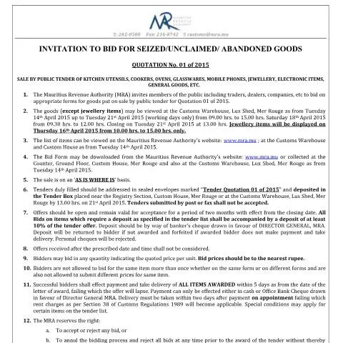 Document preview: Understanding Quotation No. 1 of 2015 for Bidders — Government & admin (InvitationtoBid090415)