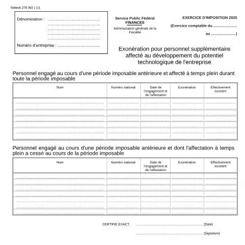 Aperçu du document Demande d'exonération pour personnel technologique — Impôts & fiscalité (CERFA n°121-276-w2)