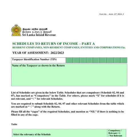 Document preview: Understanding Schedules to Return of Income , Part A for 2022 — Taxes (CERFA n°Asmt_CIT_002A_2022)