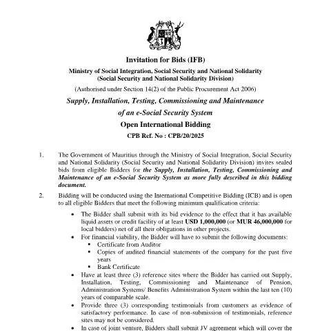 Document preview: Essential Guide to the Invitation for Bids in Mauritius — Government & admin (Invitation-for-Bids)