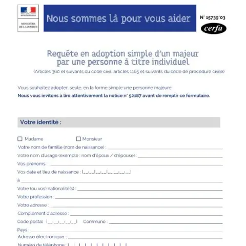Aperçu du document Demande d'adoption simple d'un majeur par un particulier — Juridique & justice (Cerfa 15739*03)