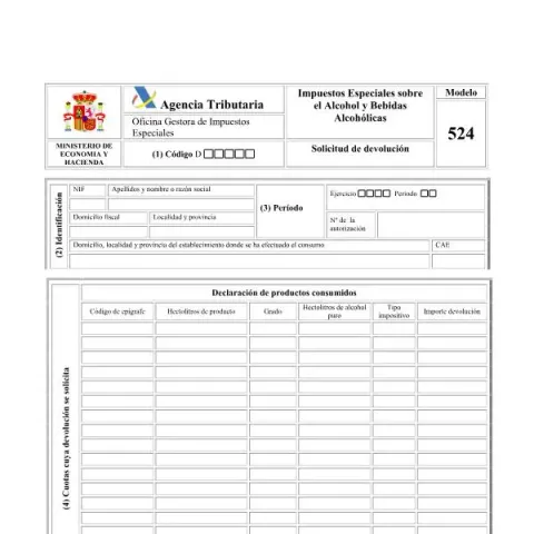 Vista previa del documento Solicite la devolución de impuestos especiales con el Modelo 524 — Impuestos (524)