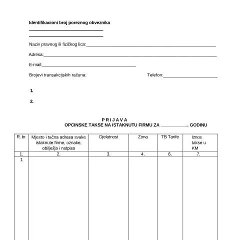 Document preview: Sve o prijavi komunalne takse u općini Kakanj — Porezi i fiskalnost (CERFA n°PKT-ZDK)