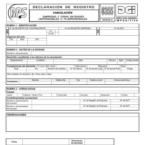 Vista previa del documento Proceso de Cancelación de Empresas y Entidades en Uruguay — Impuestos (CERFA n°0355)