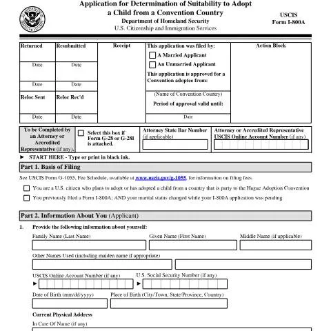 Document preview: Navigating USCIS Form I-800A for International Adoption — Immigration & visas (CERFA n°I-800A)