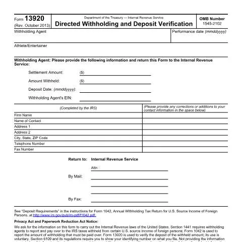 Document preview: Navigating IRS Form 13920: A Guide for Withholding Agents — Taxes (CERFA n°13920)