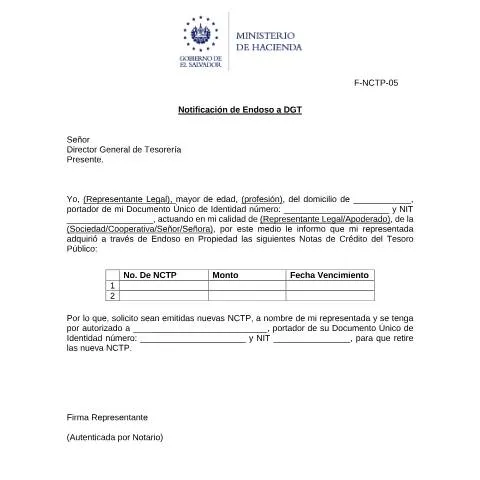 Vista previa del documento La Clave del Formulario F-NCTP-05 en el Endoso de Notas de Crédito — Impuestos (CERFA n°F-NCTP-05)