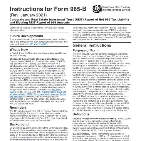 Document preview: Understanding IRS Instructions i965B for Corporate Taxpayers — Taxes (CERFA n°INST-965B)