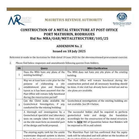 Document preview: Key Insights on Addendum No. 2 for Metal Structure Bidding — Government & admin (Addendum2MetalStructure)