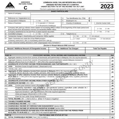 Document preview: Panduan Lengkap untuk Amended Return Form C 2023 — Cukai & percukaian