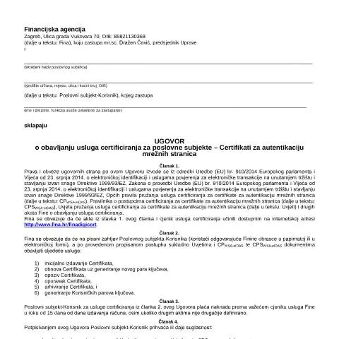 Document preview: Ugovor o certificiranju za online identifikaciju — Administrativni postupci (CERFA n°UgovorWSAeIDAS_OSPD)